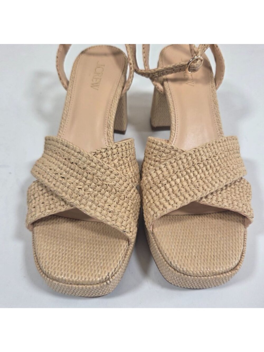 J. Crew Women's Sandals Cream Size 9 J.crew Woven Platform Heels In Natural Raff - Picture 4 of 12